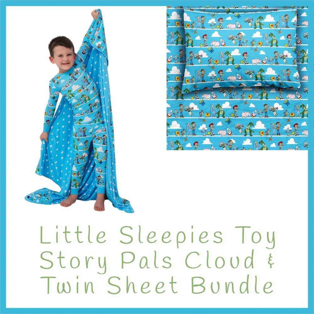 Little Sleepies Disney Toy Story Pals Cloud Blanket and Twin Sheet Blue NIB